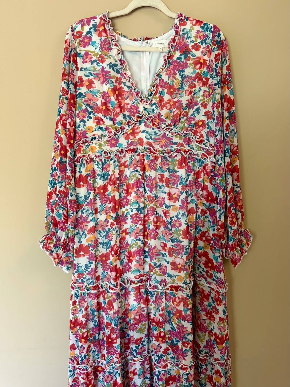 bohme Multicolor Floral Maxi Dress in White, Pink & Teal